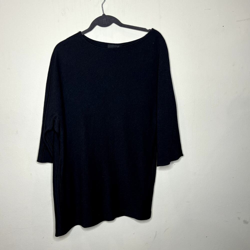 Jill Stuart Tunic Top Womens Size S Black Boat Neck 3/4 Sleeve Pockets Knit